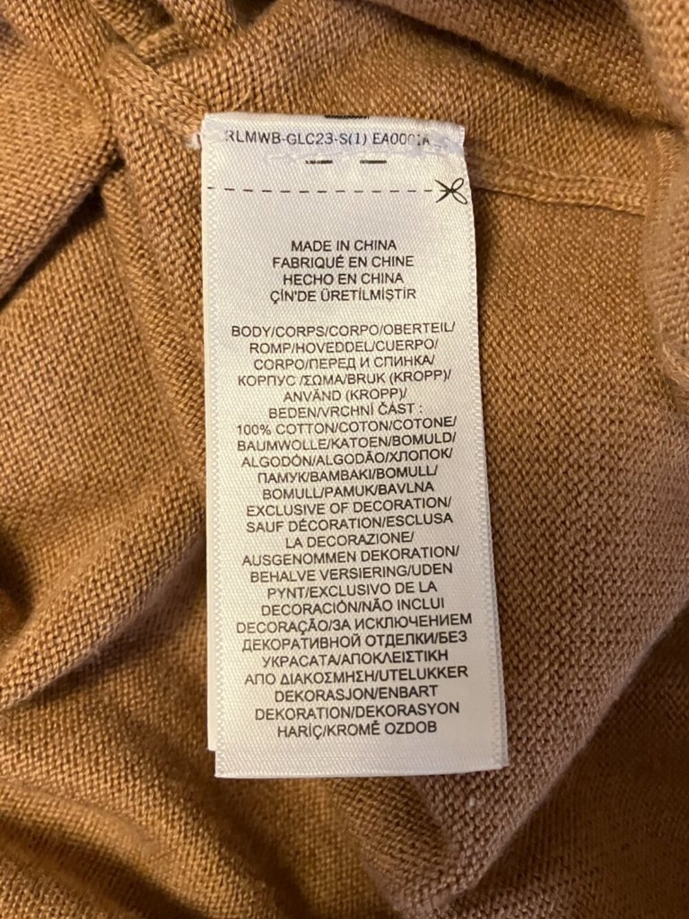 Polo Ralph Lauren Sweater Mens XL Tan Camel Pima Cotton V-Neck Tonal Pony - Picture 6 of 6